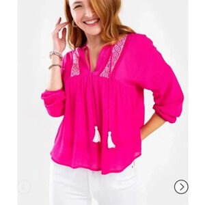 Francesca's Amelia Embroidered Blouse Pink Size Medium